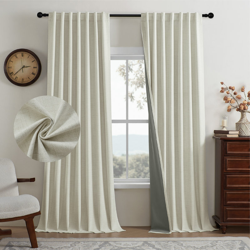 Ensemble de 2 panneaux de rideaux occultant en toile de jute 100% Leming, Beige, L 52 po x L 72 po