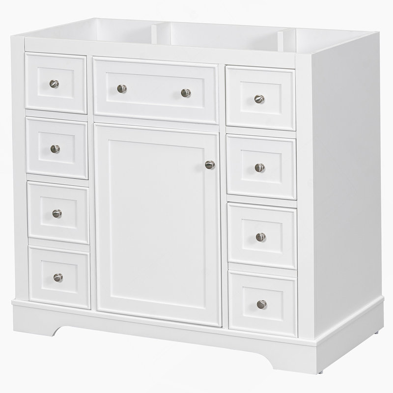 Meuble-lavabo de salle de bain sans lavabo, base d'armoire seulement, une armoire et six tiroirs, Blanc
