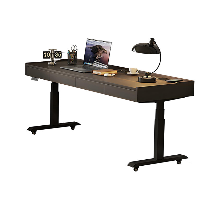 Bureau debout électrique en bois massif 90,55 "brun, H 54,33 po x l 90,55 po x P 27,56 po