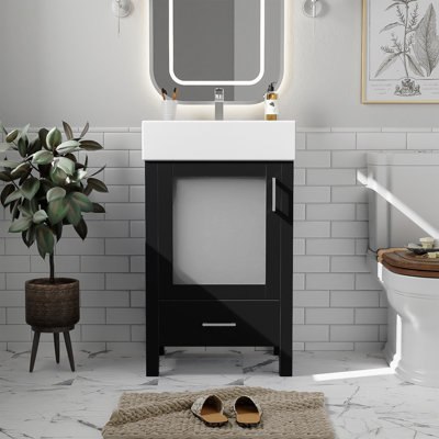 Meuble-lavabo de 20 pouces avec lavabo en céramique et beaucoup de rangement - idéal pour les petites salles de bain