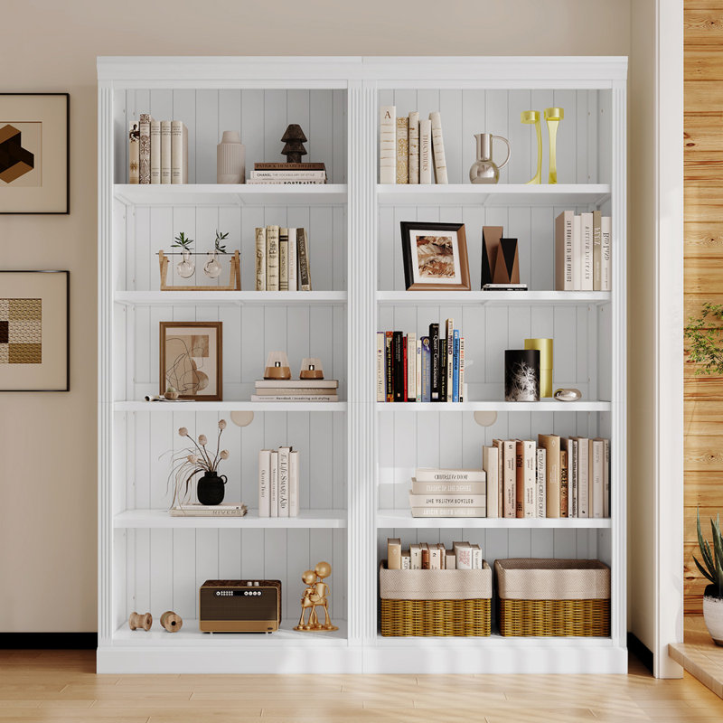 83.4" Tall Wood Bookcase with light strip, White