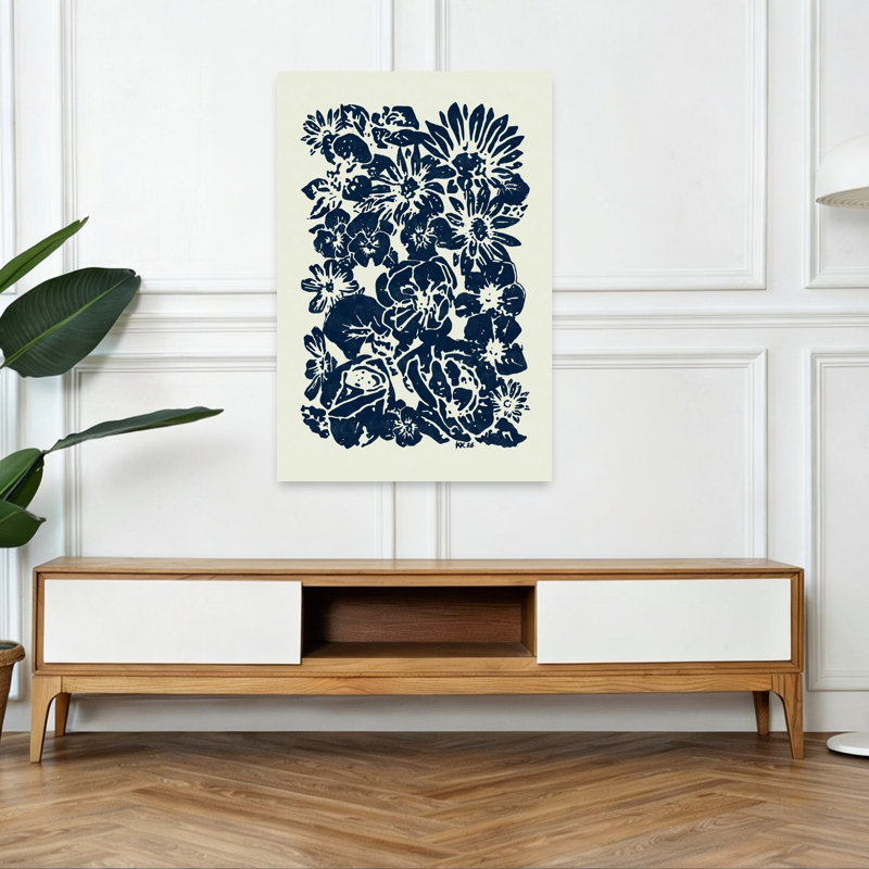 Indigo, arrangement floral classique rétro, art mural nature, 48" H x 32" W