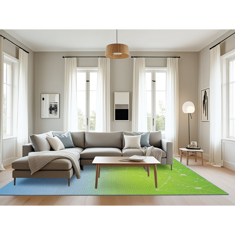 Tapis bleu/vert à motifs, Rectangle 8 pi x 10 pi