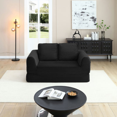 2-In-1 Folding Convertible Sofa Bed, Corduroy Sleeper Couch With 2*Pillows, Futon Modular Upholstered Boneless Loveseat With Pull-Out Bed,Folding Floor Modular Couch For Living Room