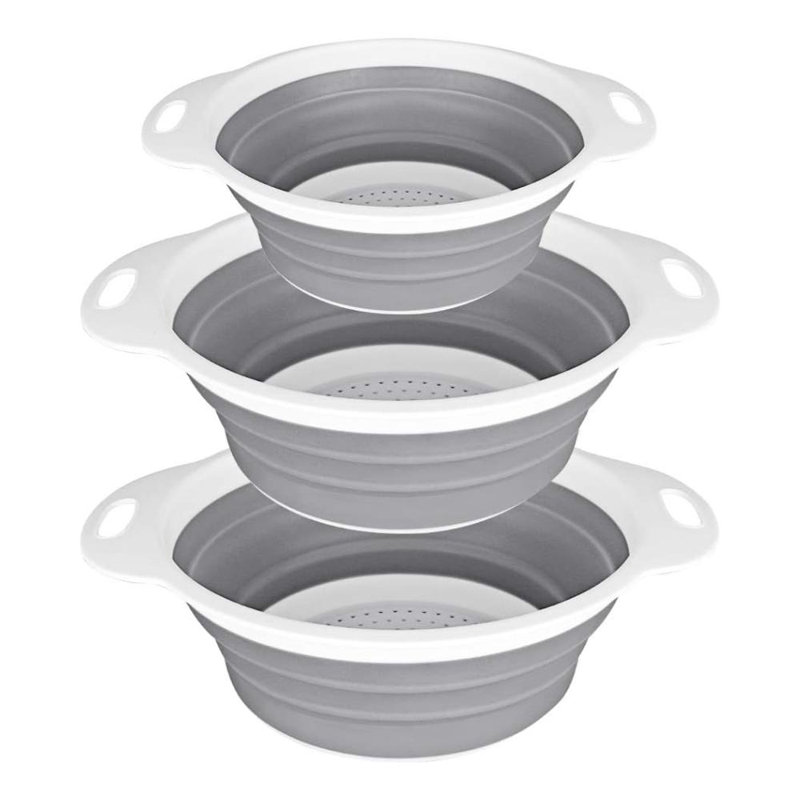 Collapsible Colander And Strainer Set Of 3-2 PC 4 Quart(1 Gal) And 1 PC 2 Quart(0.5 Gal) - BPA Free & Dishwasher-Safe Silicone Kitchen Foldable Strainer For Pasta, Veggies