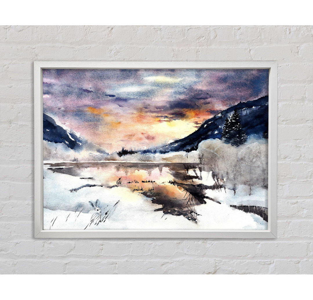 Winter At The Sunset Lake - Einzelbildrahmen Kunstdrucke auf Leinwand