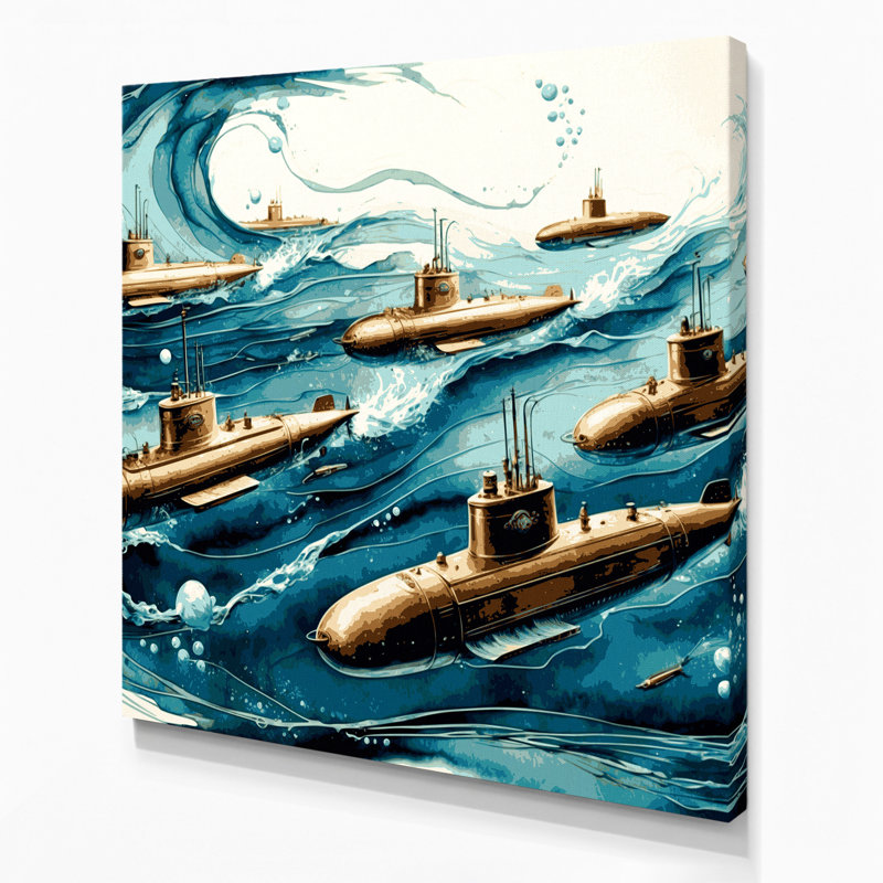 Nautique sous-marins gris, art mural sur toile, H 32 po x l 32 po