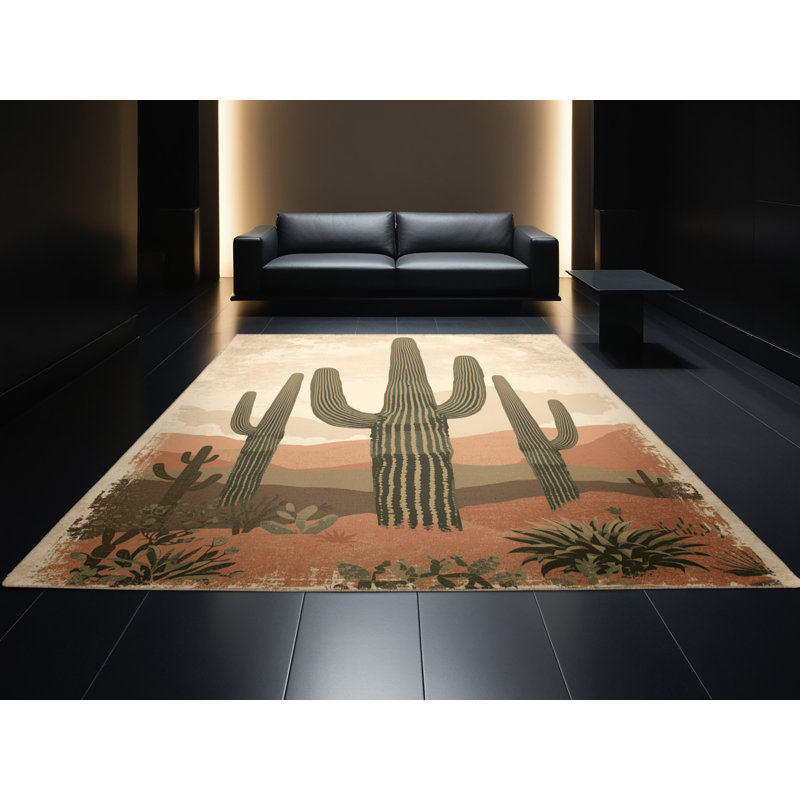 Machine Washable Ortmund Saguaro Country Rustic Vintage Look Rug in Beige – Beige Binding, 2x3