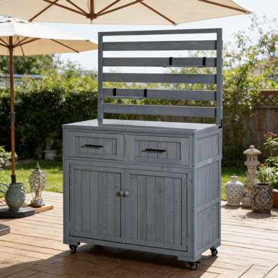 64.9'' H Large Patio Kitchen Island Solid Wood Kitchen Cart