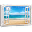 Fenêtre, paysage, plage, vue sur une journée ensoleillée - impression sur toile tendue-98466521