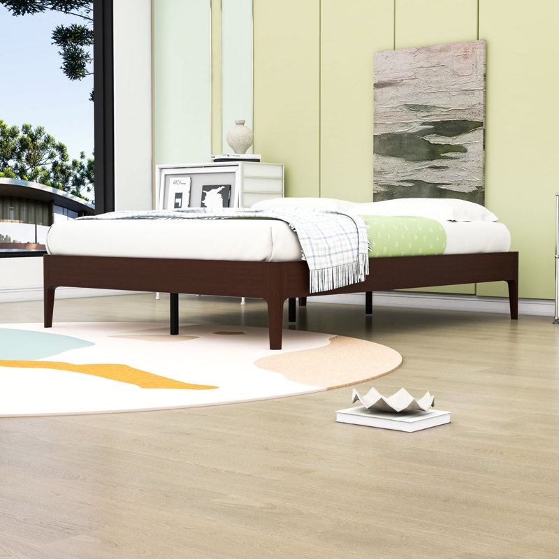 Bamboo Platform Bed with Metal Support and Underbed Storage, Chocolate, Queen