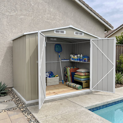 2-Door Peaked Metal Garden Shed, Weatherproof Outdoor Storage Shed for Backyard Tool Storage
