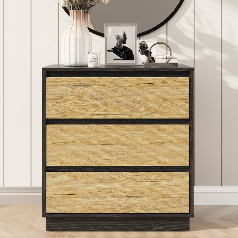 Large Wood Nighstand With 3 Drawers, Black/Yellow