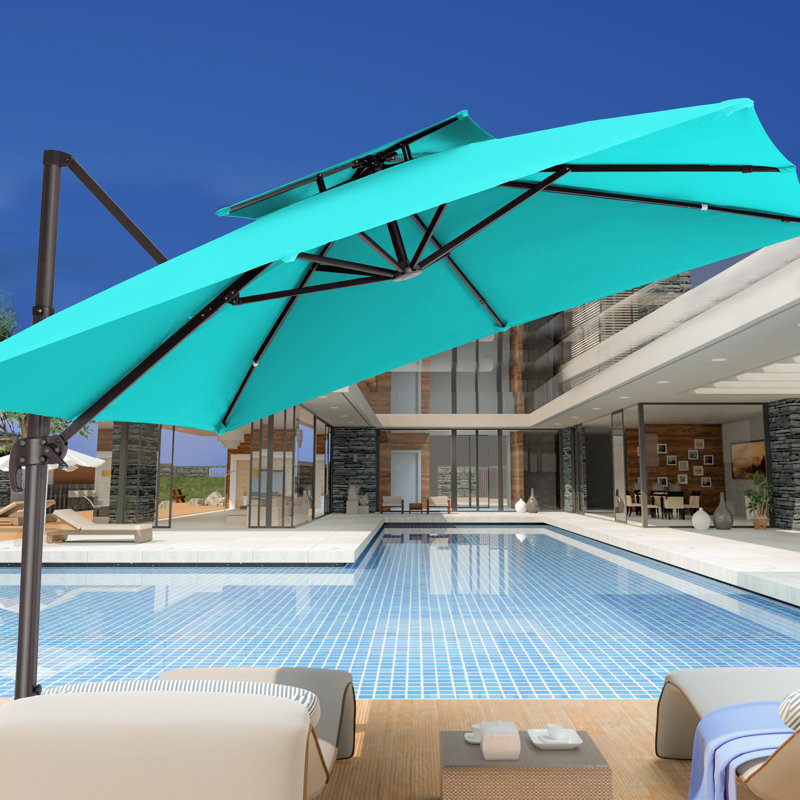Parasol en porte-à-faux 11 pi Germar, H 99,24 po x l 120 po x P 120 po, Bleu paon