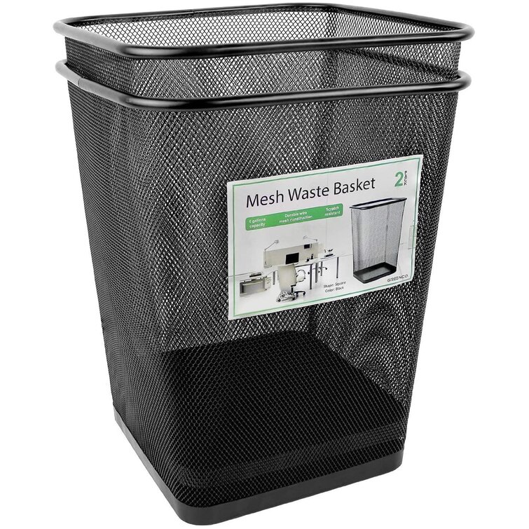 Greenco Mesh Wastebasket Trash Can, 4.5 Gallon, Black, 2 Pack 