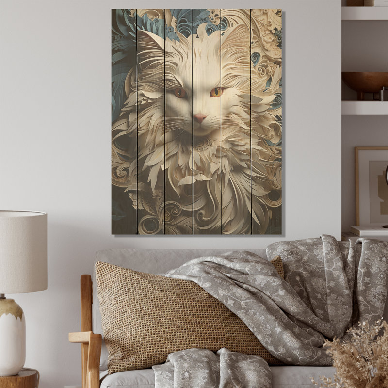 Perse, chat, pureté, collage, art mural en bois sur bois de pin naturel, H 32 po x l 24 po
