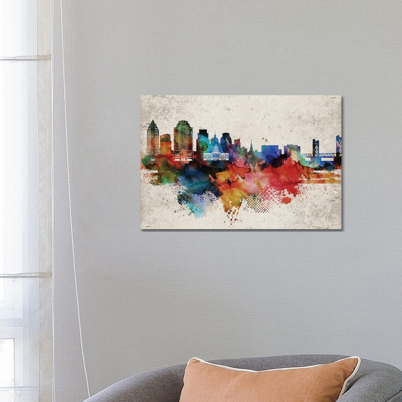 Sacramento Abstract Skyline by WallDecorAddict - Wrapped Canvas Print, 66.04 cm H x 45.72 cm W