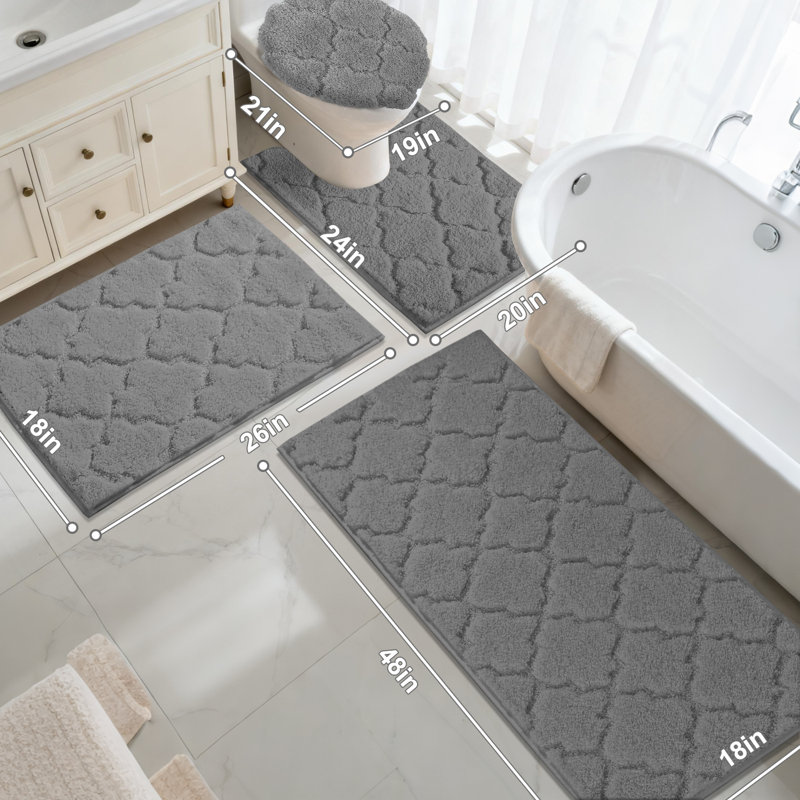 Absorbent Non-Slip Bathroom Rug (Set of 4), Gray