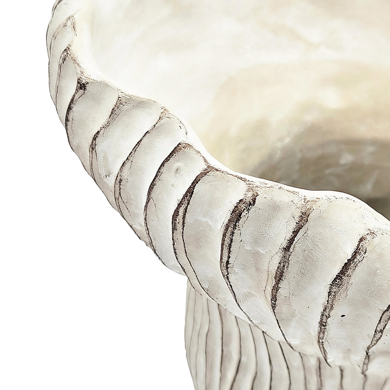 Sand And Cement Coral Planter 9.3X9x8.7 In, Textured Beige Finish, Wavy Irregular Shape For Herbs In Interior Decorative Planter, Appearance, Vertical Ridged Style Trailing Plants Display Home