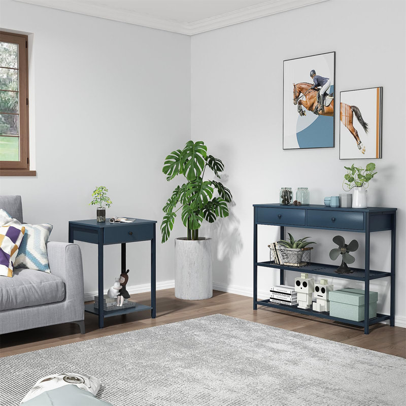 Ensemble de tables de bout Jhalia, Bleu foncé, Noir