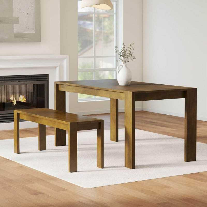 47.25'' Solid Wood Farmhouse Dining Bench Rustic Narrow Bench For Hallway, Kitchen & Bedroom, Brown