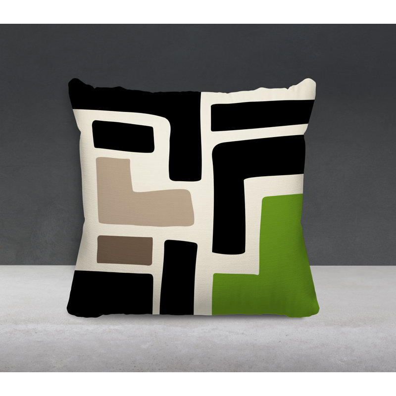 Coussin intérieur / extérieur en polyester filé Banksy, 19 po x 19 po, Chartreuse / blanc cassé