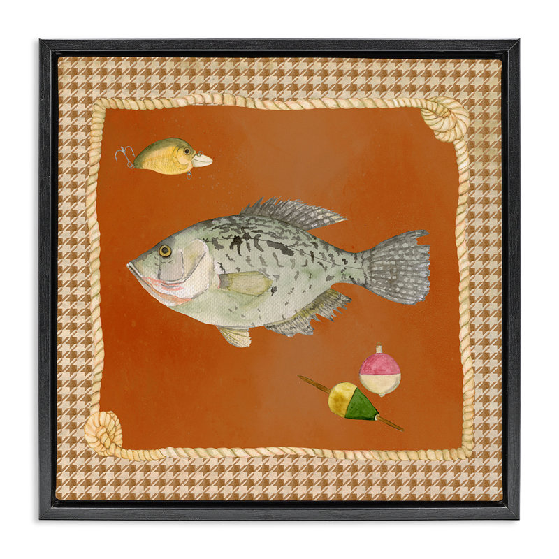 Fishing Life over Houndstooth Floating Frame, design by Lee Ann Sanders, Jet Black Floater Frame, 18" H x 18" W