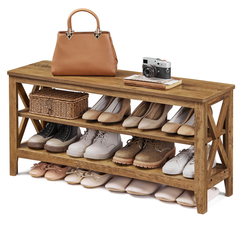 2-tier Shoe Rack, 18.90" H x 39.40" W x 11.80" D, Honey Brown