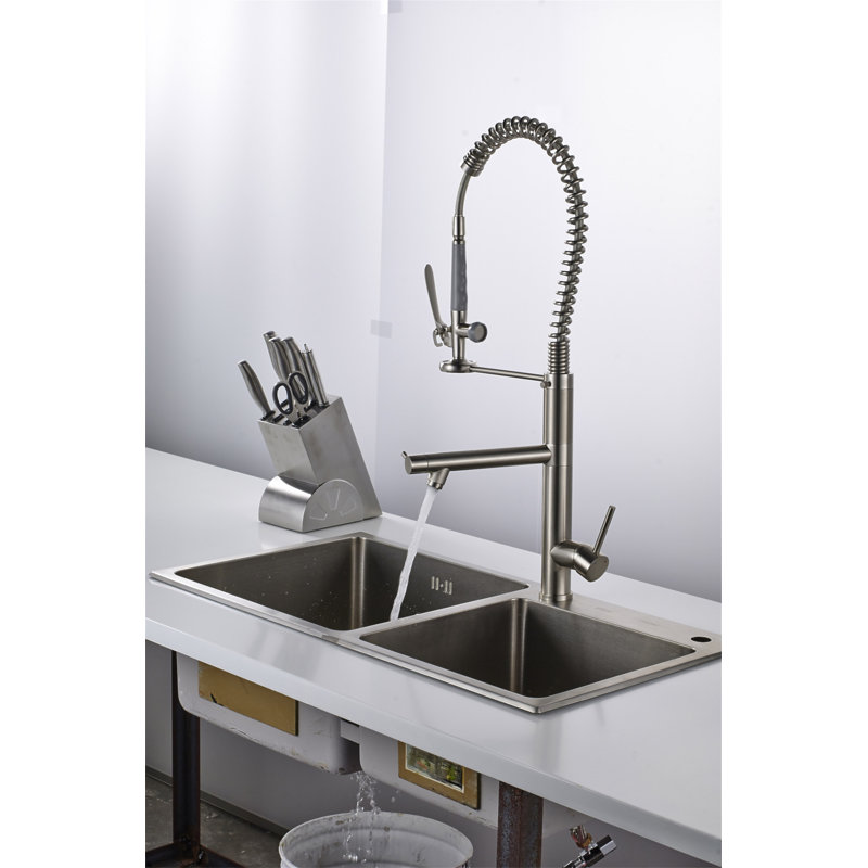 Robinet de cuisine avec douchette extractible en acier inoxydable nickel brossé