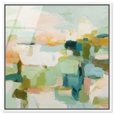 Tableau abstrait encadré « Feuille de lit I » (Acrylique), par Art Remedy, cadre blanc, 30,5 x 30,5 cm