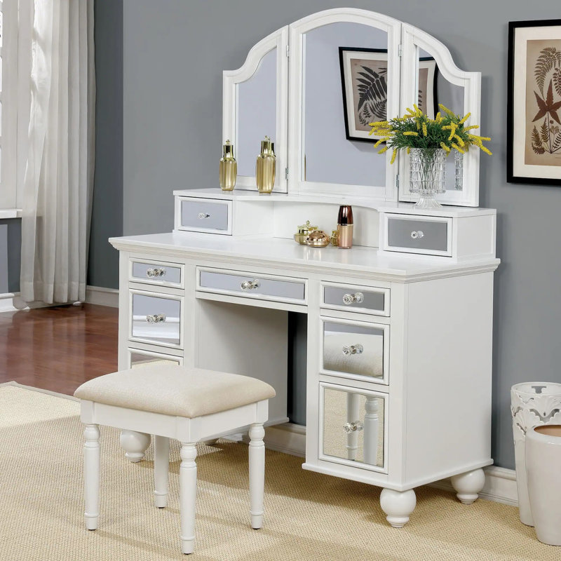 Meuble-lavabo transitionnel l 47,4 po avec tabouret, blanc, Blanc