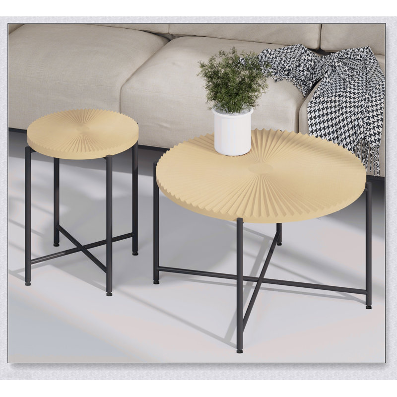 Ensemble de table basse et de table de bout 2 pièces Radial, Antique White / Brown
