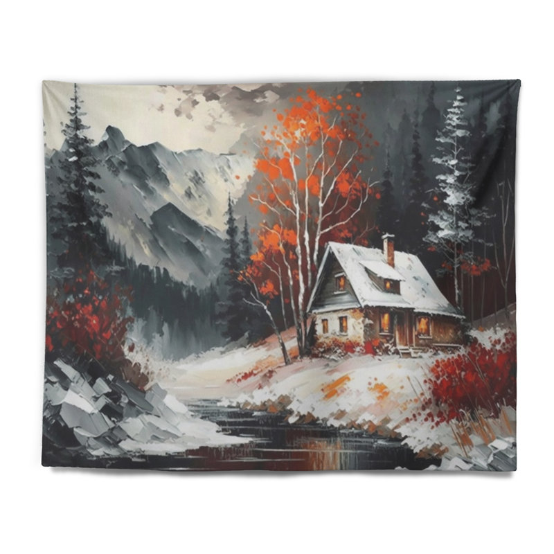 Tapisserie murale paysage monochromes orange en hiver V, H 32 po x l 39 po