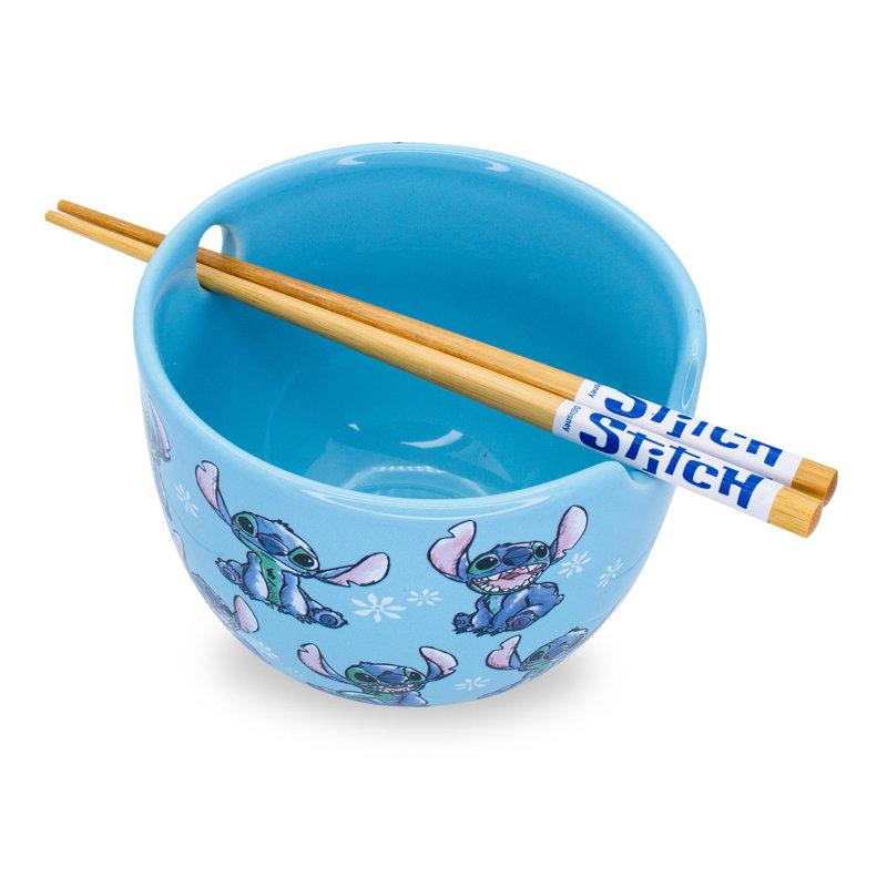 Blue Ceramic Disney Lilo & Stitch Ramen Bowl Set with Chopsticks