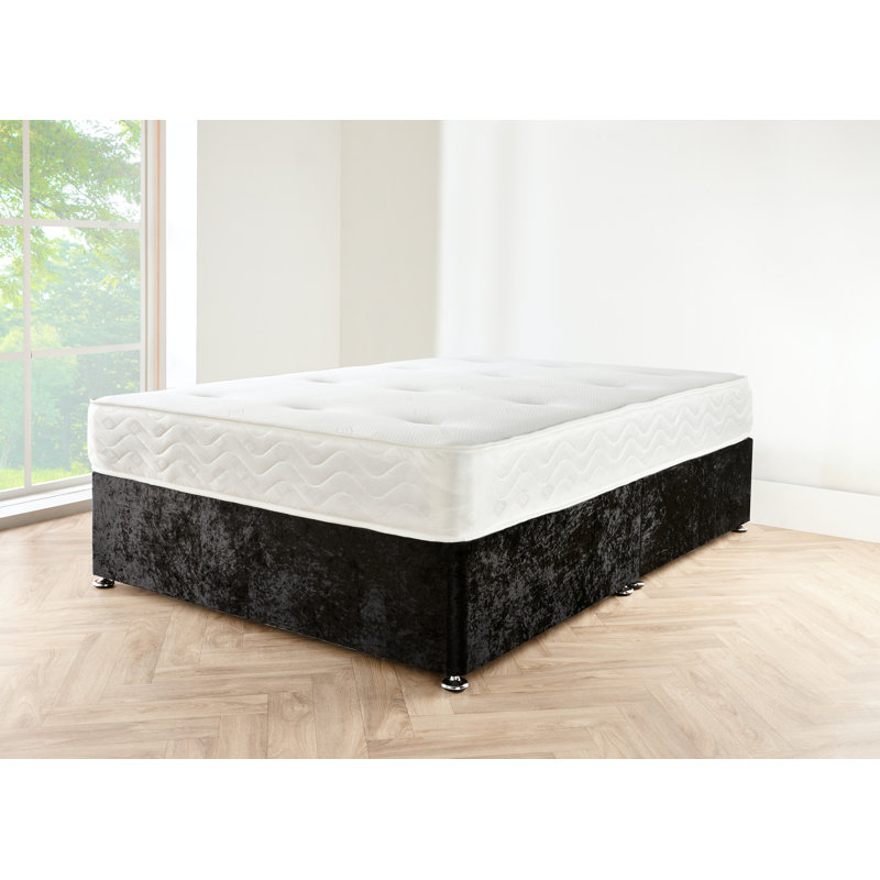 Aamilah Upholstered Divan Bed with Mattress, Black Crushed, 120 x 200cm