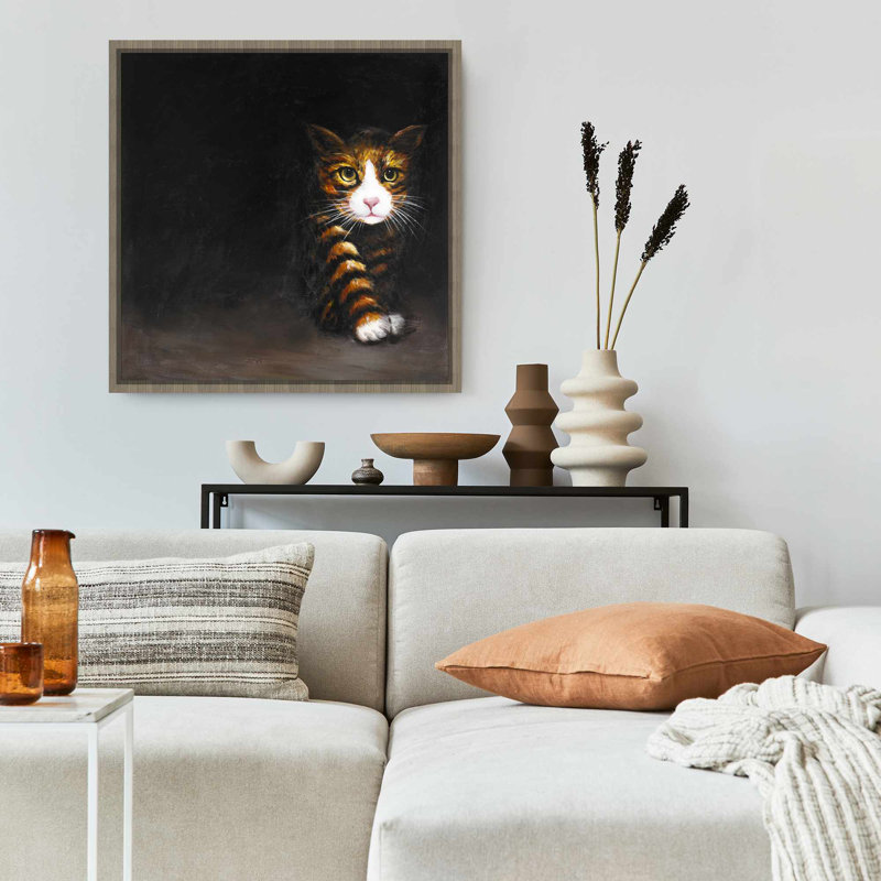 Toile moderne encadrée blanche - Décoration discrète pour chat