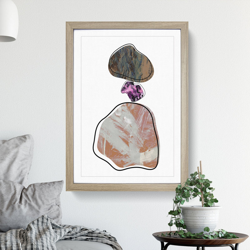 Trio of Rocks - Picture Frame Graphic Art, 48cm H x 36cm W x 2cm D, Oak