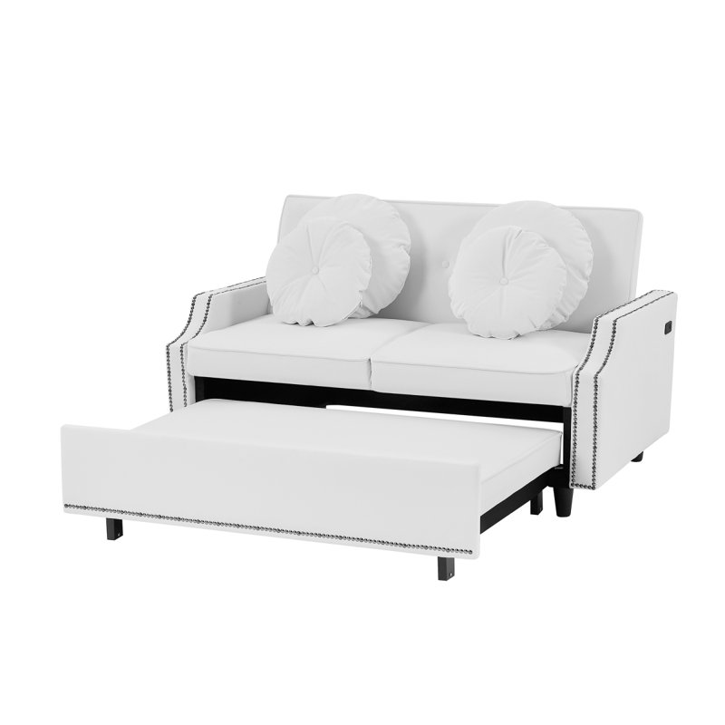 Upholstered Convertible Sofa Bed, Beige Polyester