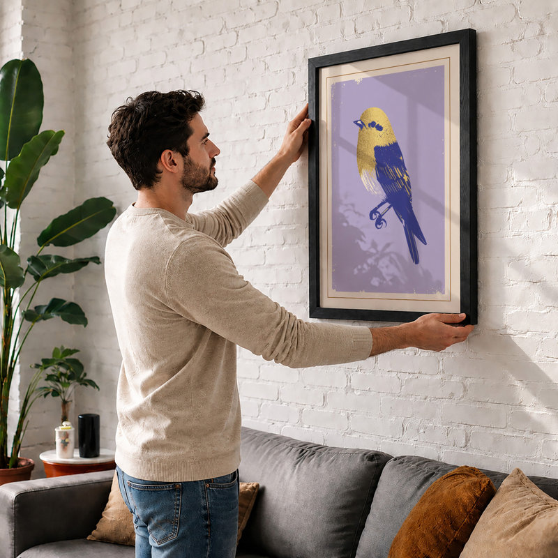 Bird Portrait Minimalist - Print, A2 - 59.4 x 42.0 cm, Walnut