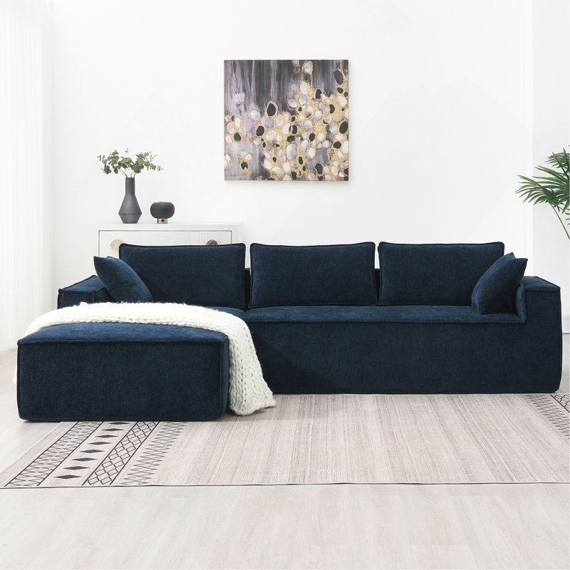 Canapé modulaire polyvalent avec chenille infroissable pour le salon, Chenille bleu foncé