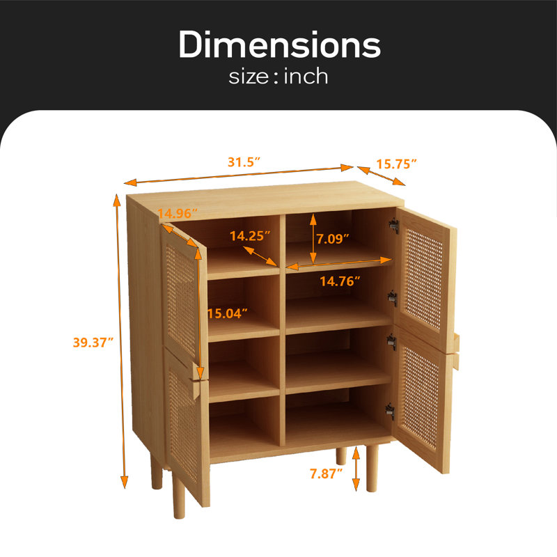 18 Pair Shoe Storage Cabinet, Natural Wood