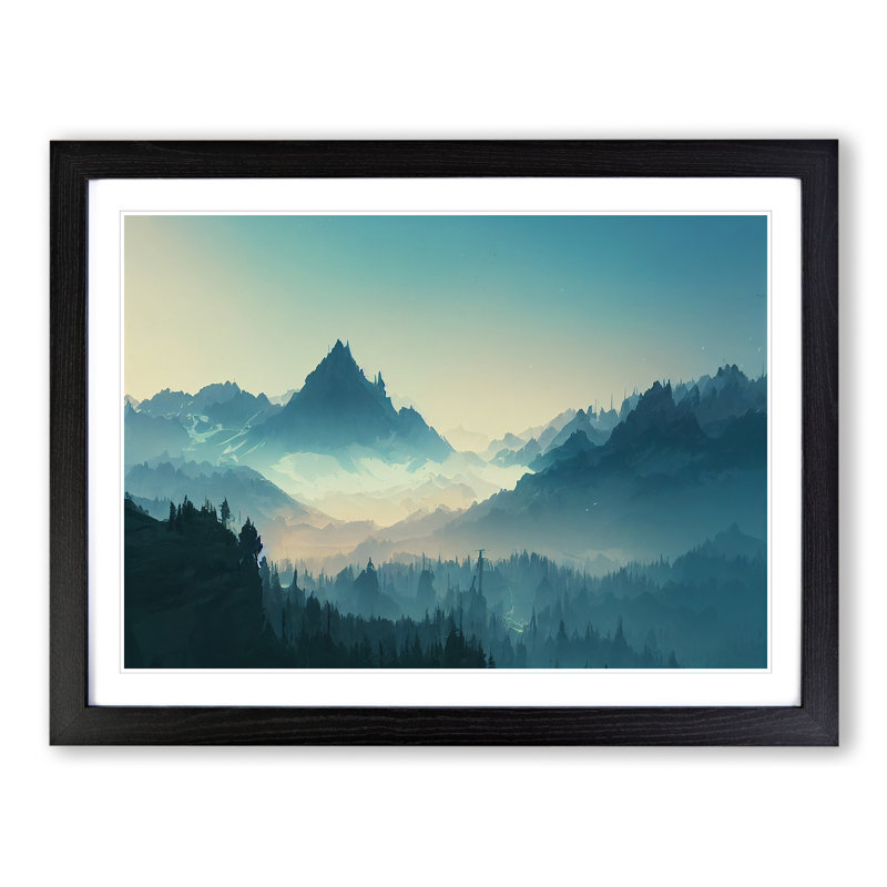 Attractive Winter Mountains - Framed Print, Black, 34cm H x 46cm W x 2cm D