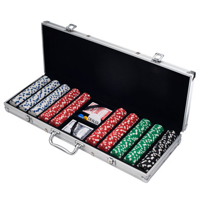 Poker & Casino Poker Chip Set - Poker Set with Cards, Buttons, Carrying Case, and 500 Poker Chips for Texas Hold'em and Blackjack Games