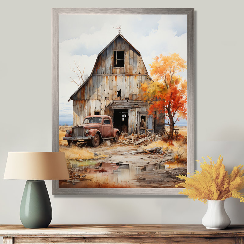 Aswini Barns Rustic Charm IX - Art mural de grange pour le salon, H 32 po x l 16 po x P 1 po, Cadre flottant doré