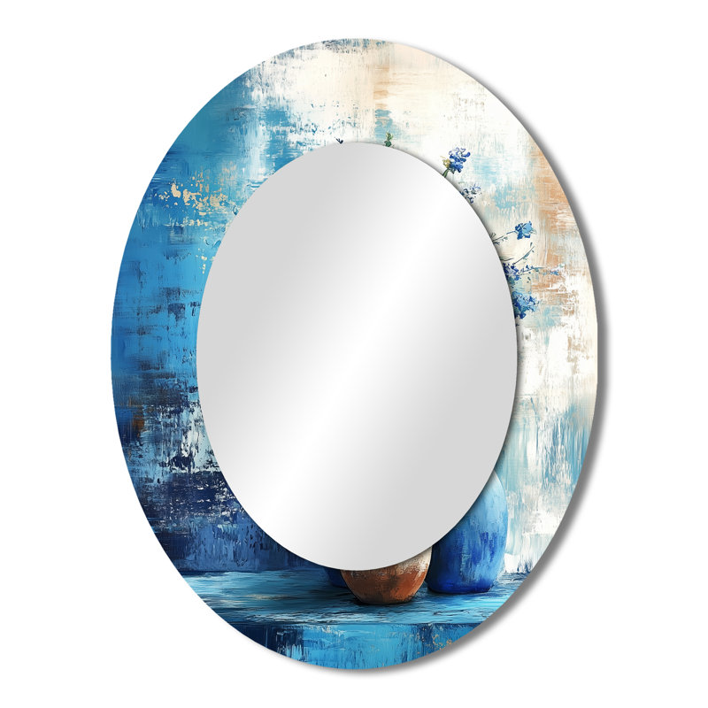 Miroir mural bleu et blanc Boho Pottery II - Blue Bohemian, 43 po x 33 po