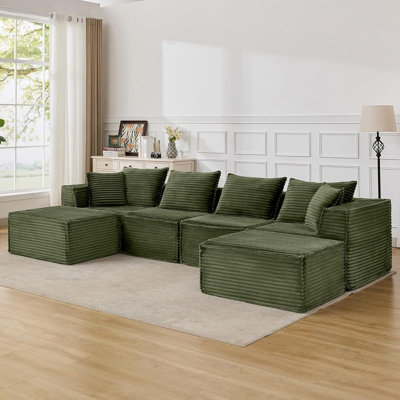 Canapé modulaire modulaire en nuage avec repose-pieds, canapé en velours côtelé sans assemblage, canapé profond en forme de U pour petits espaces, 4 couleurs et configurations