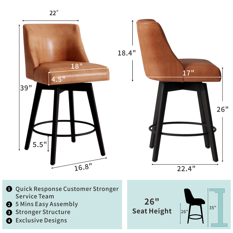 26'' Swivel Bar Counter Stool, Brown/Leather
