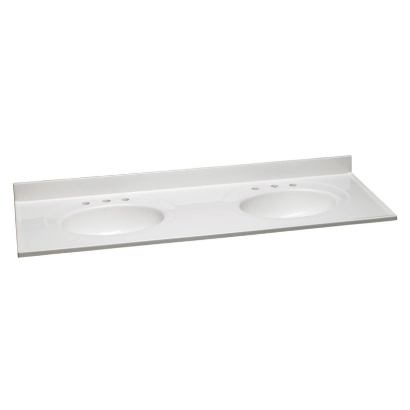 Solid White 61-Inch Double Bowl Composite Vanity Top with Backsplash
