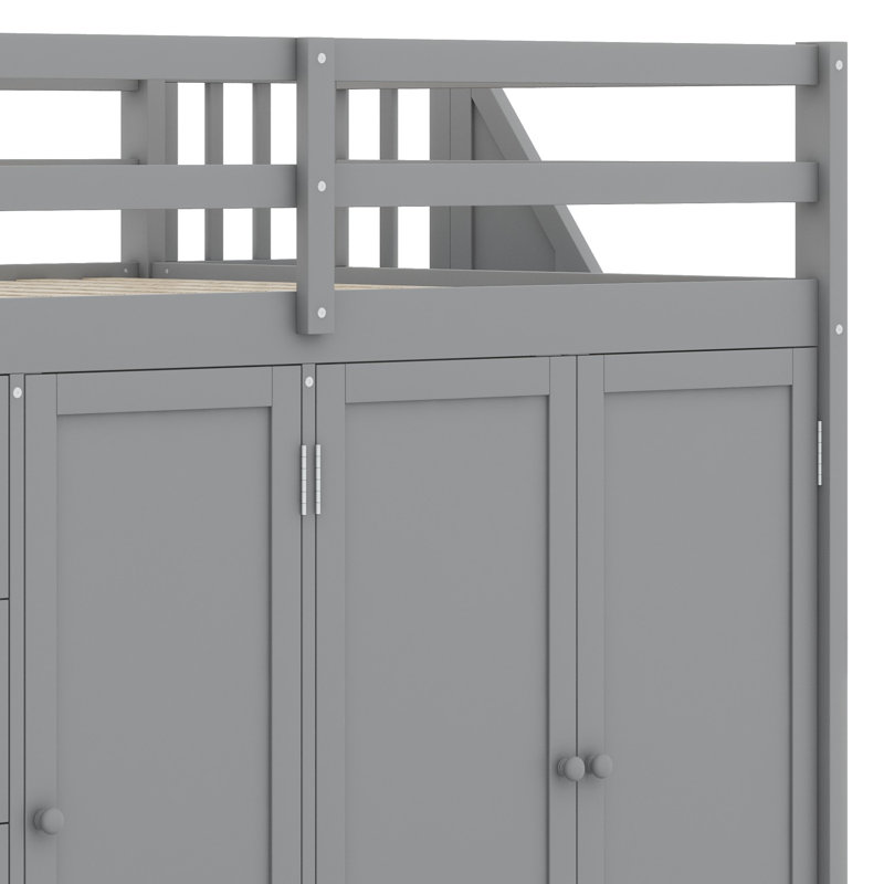 Lit mezzanine avec armoires encastrées, Gris