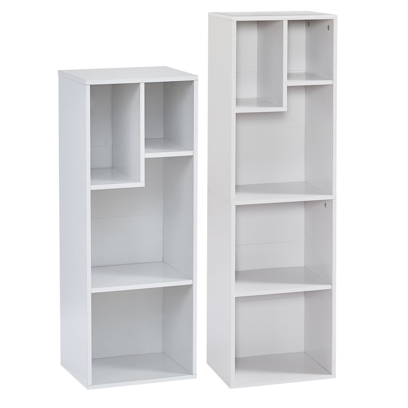 9-Cube Narrow White Bookcase, Small Storage Cabinet with Open Shelves, Bookcase Set of 2, White